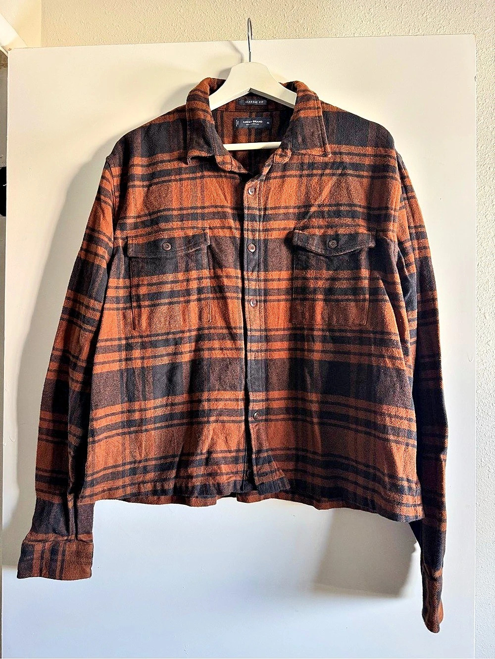 Lucky Brand Classic Fit Plaid Flannel Shirt Brown & Black Size XL